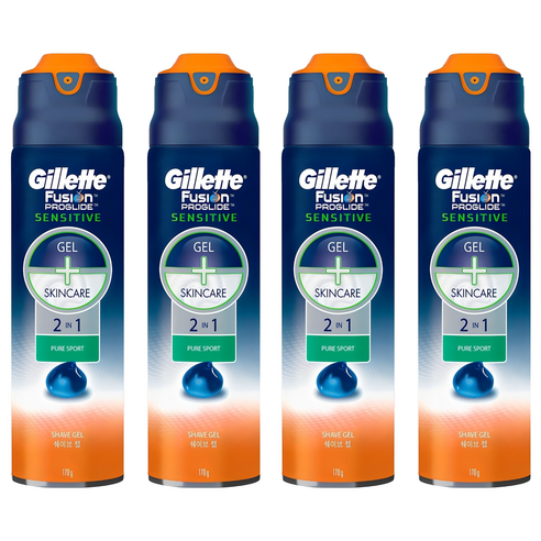 질레트 정품 퓨전 프로글라이드 센서티브 2 in 1 퓨어스포츠 쉐이빙 젤, 170g, 4개