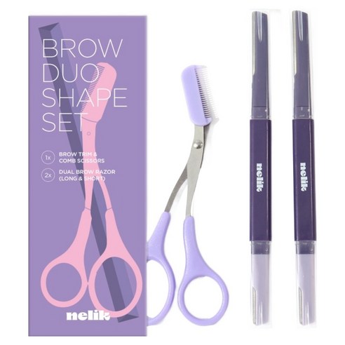 넬릭 눈썹가위 + 듀얼 눈썹칼 2p 세트, 1세트, 퍼플