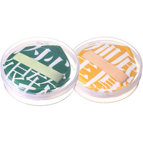 옥그라미 케이스 증정 XL 애기궁둥이퍼 모찌 파운데이션 쫀득 쿠션 엉덩이퍼프, 2개, 옐로우 그린