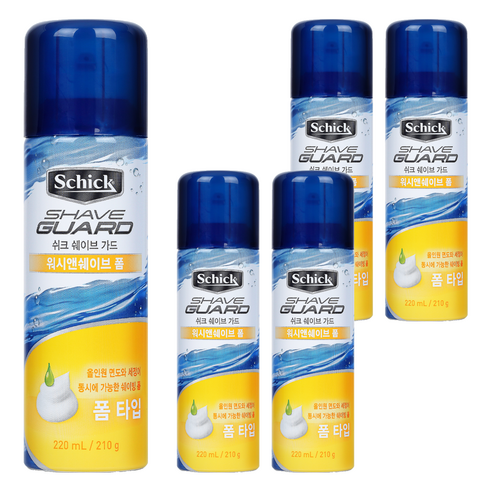 쉬크 쉐이브가드 워시 앤 쉐이빙폼, 210g, 5개