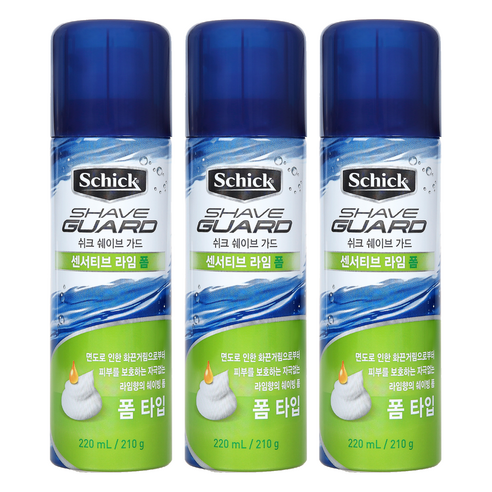 쉬크 쉐이브 가드 센서티브 라임 쉐이빙폼, 220ml, 3개