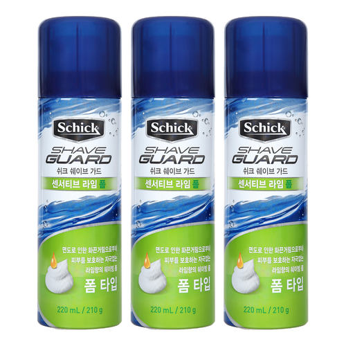 쉬크 쉐이브 가드 센서티브 라임 쉐이빙폼, 220ml, 3개